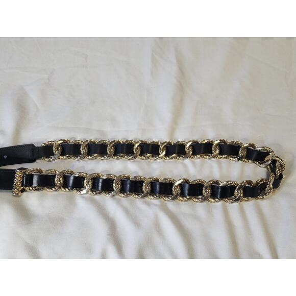 Rare Gucci Calfskin Torchon Double G Chain Black Leather Belt Sz 85 / US 6 - Picture 6 of 8